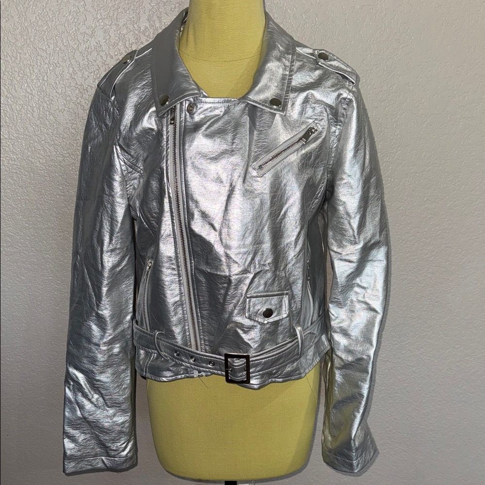 Stoosh Silver Metallic Moto Style Jacket - NWT